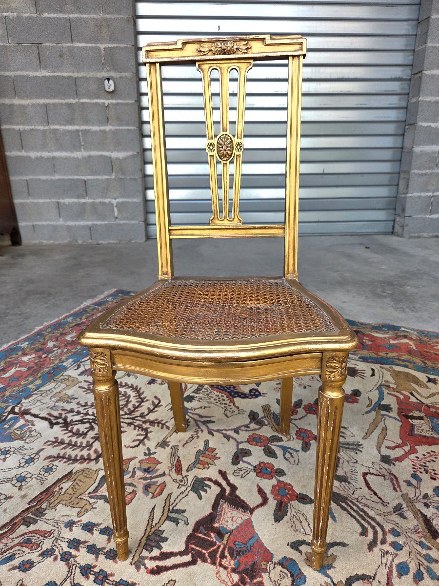 Paire de chaises en bois doré, Louis XVI, d'époque XIXème -photo-2