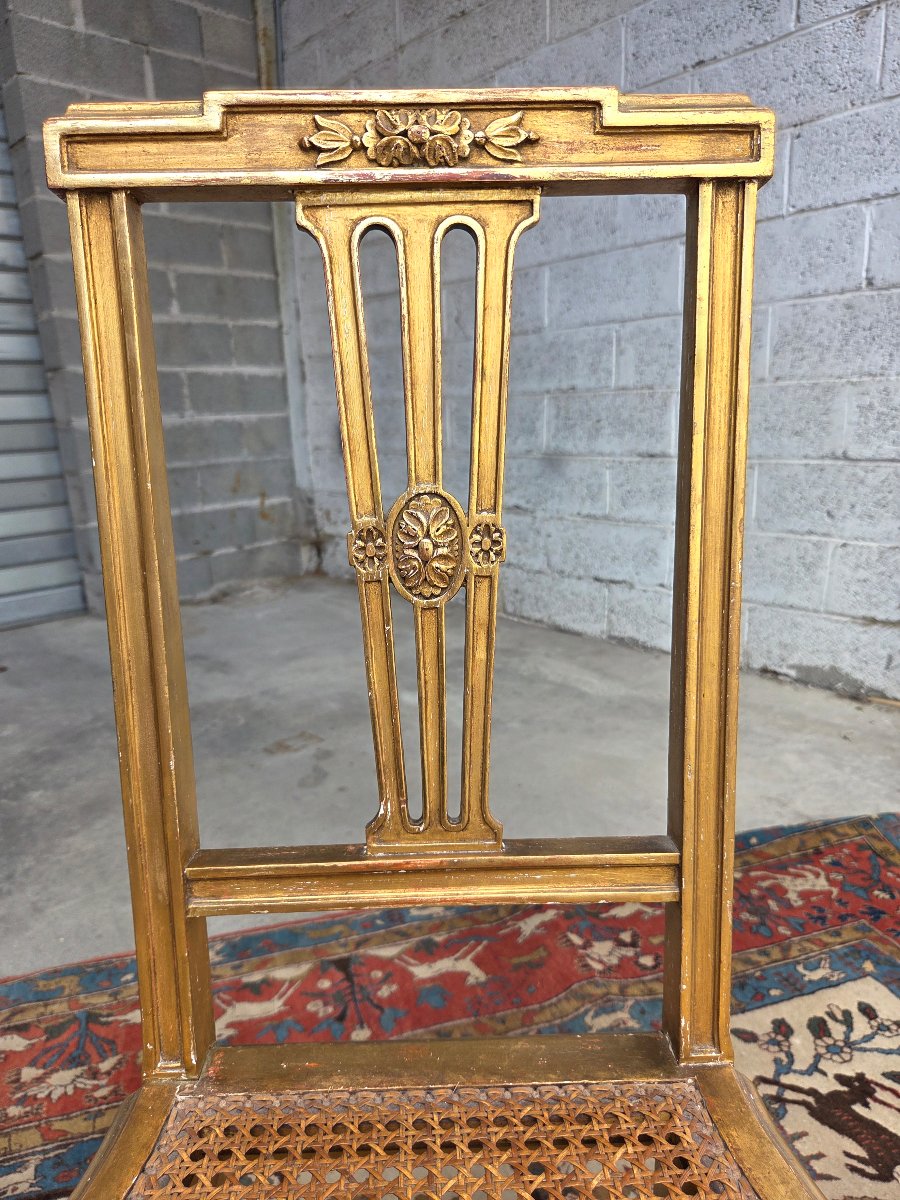 Paire de chaises en bois doré, Louis XVI, d'époque XIXème -photo-3