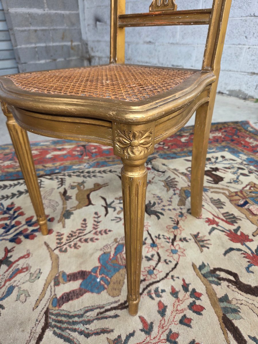 Paire de chaises en bois doré, Louis XVI, d'époque XIXème -photo-6