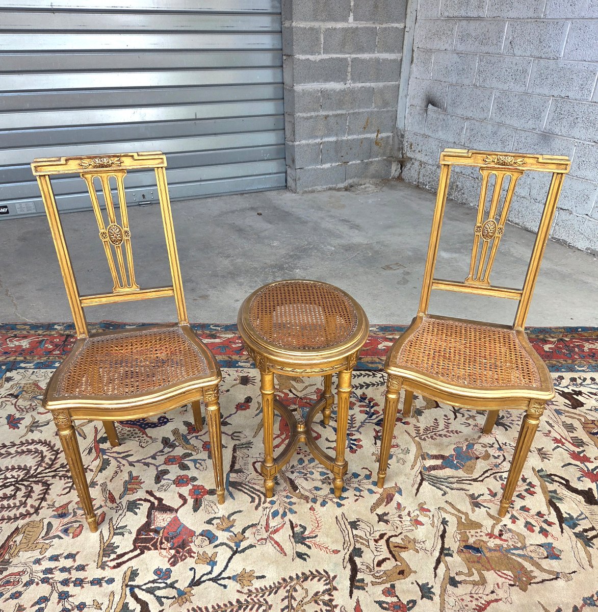 Paire de chaises en bois doré, Louis XVI, d'époque XIXème -photo-8