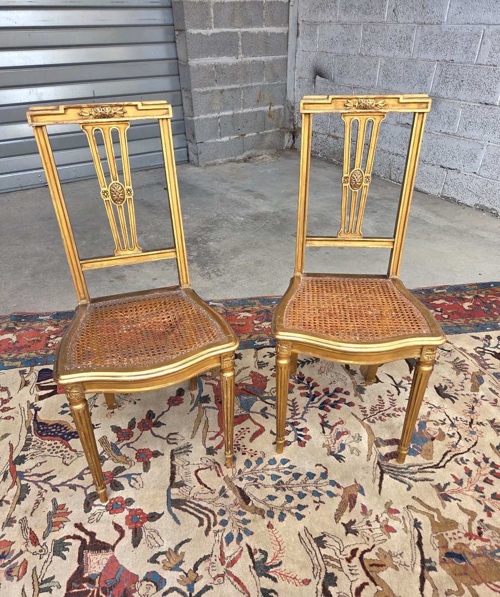 Paire de chaises en bois doré, Louis XVI, d'époque XIXème 