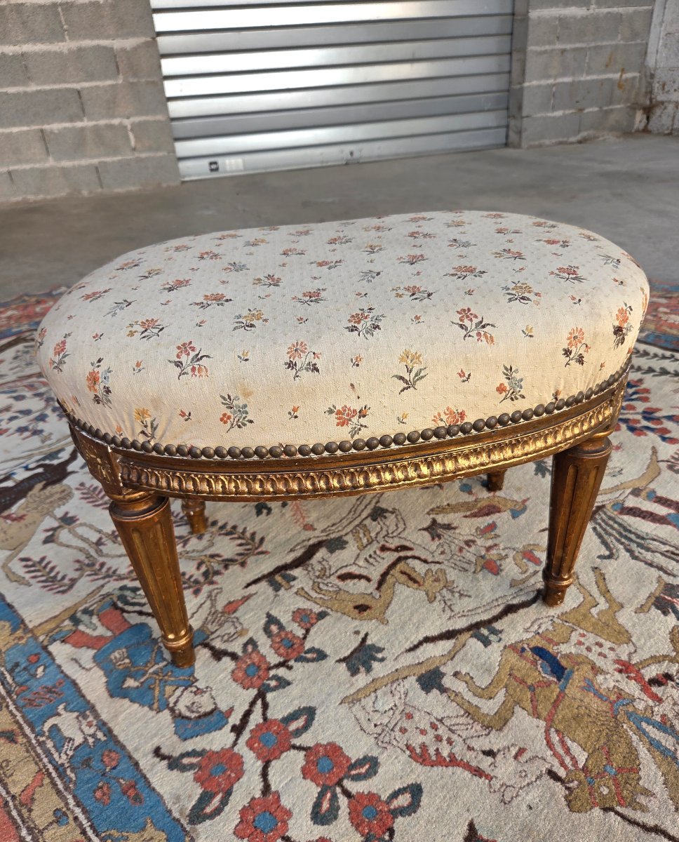 Molded Wooden Stool, Formerly Gilded, Louis XVI Style, 19th-century -photo-2