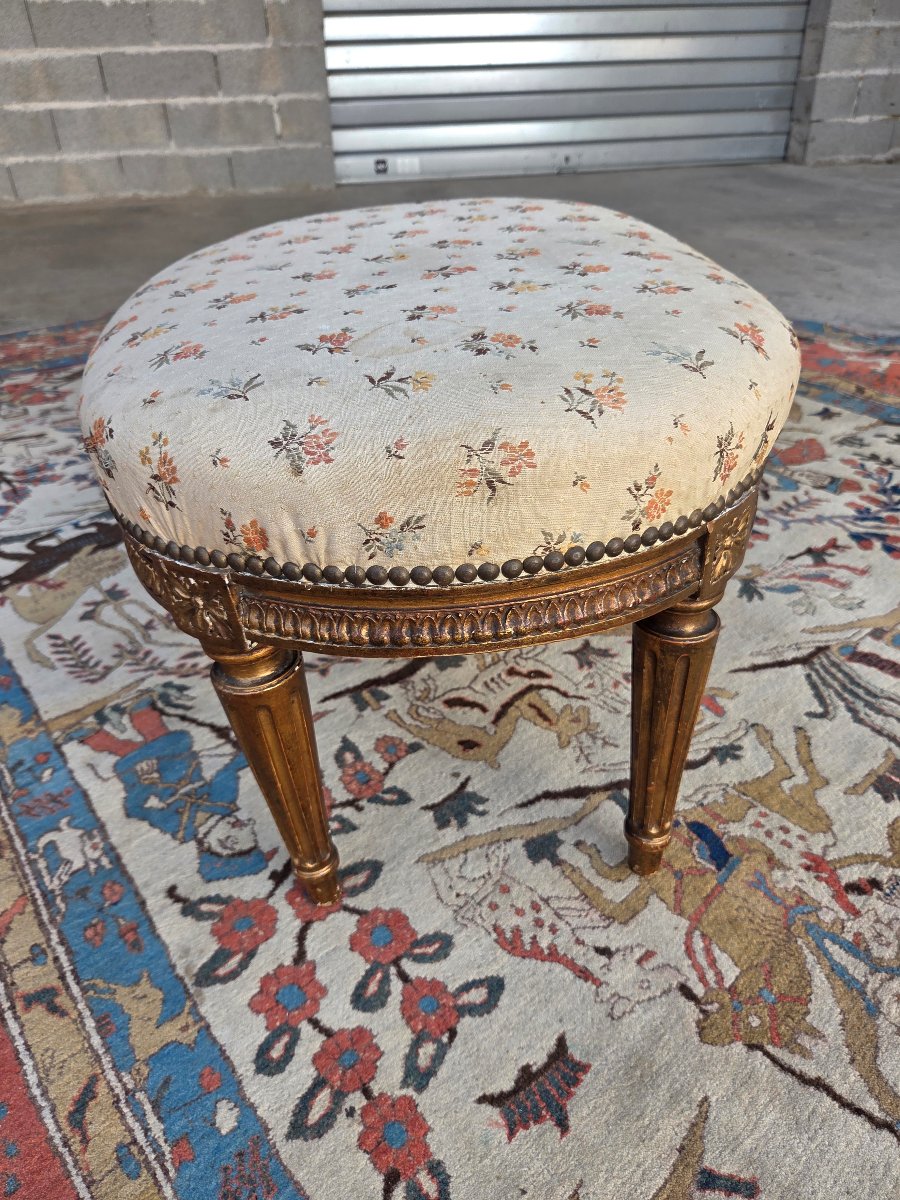 Molded Wooden Stool, Formerly Gilded, Louis XVI Style, 19th-century -photo-3