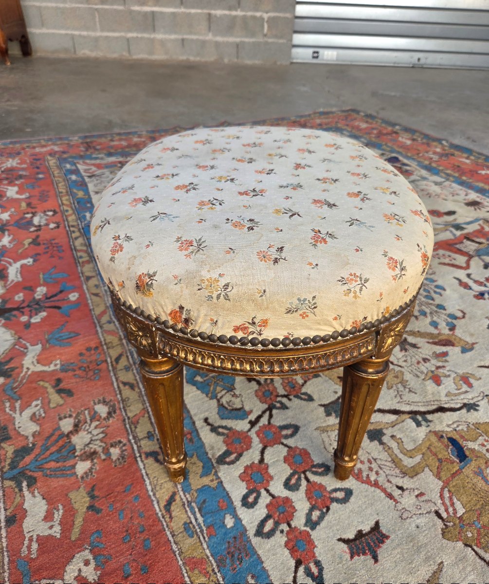 Molded Wooden Stool, Formerly Gilded, Louis XVI Style, 19th-century -photo-4
