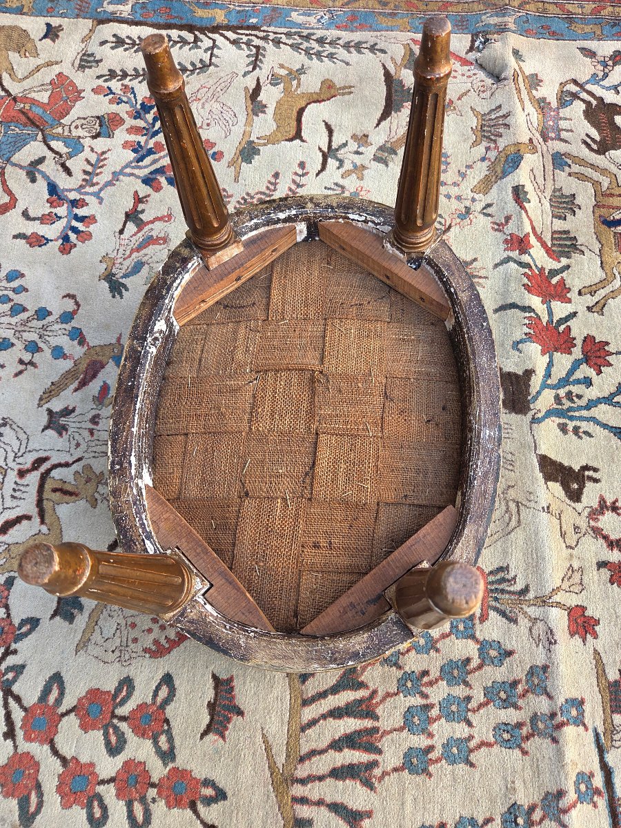 Molded Wooden Stool, Formerly Gilded, Louis XVI Style, 19th-century -photo-1