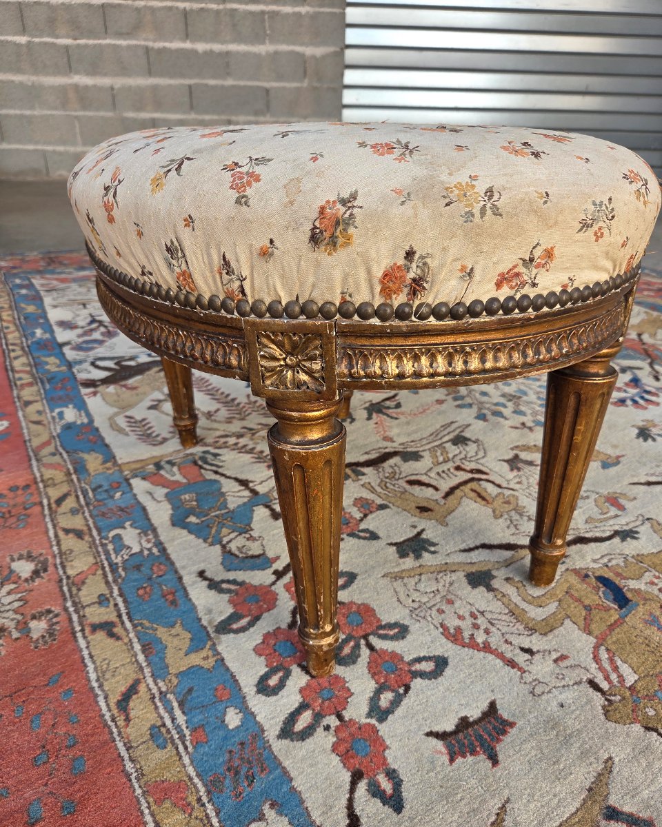 Molded Wooden Stool, Formerly Gilded, Louis XVI Style, 19th-century -photo-2