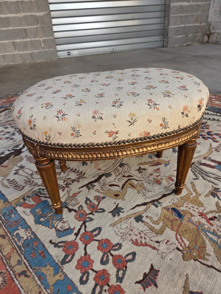 Molded Wooden Stool, Formerly Gilded, Louis XVI Style, 19th-century -photo-3