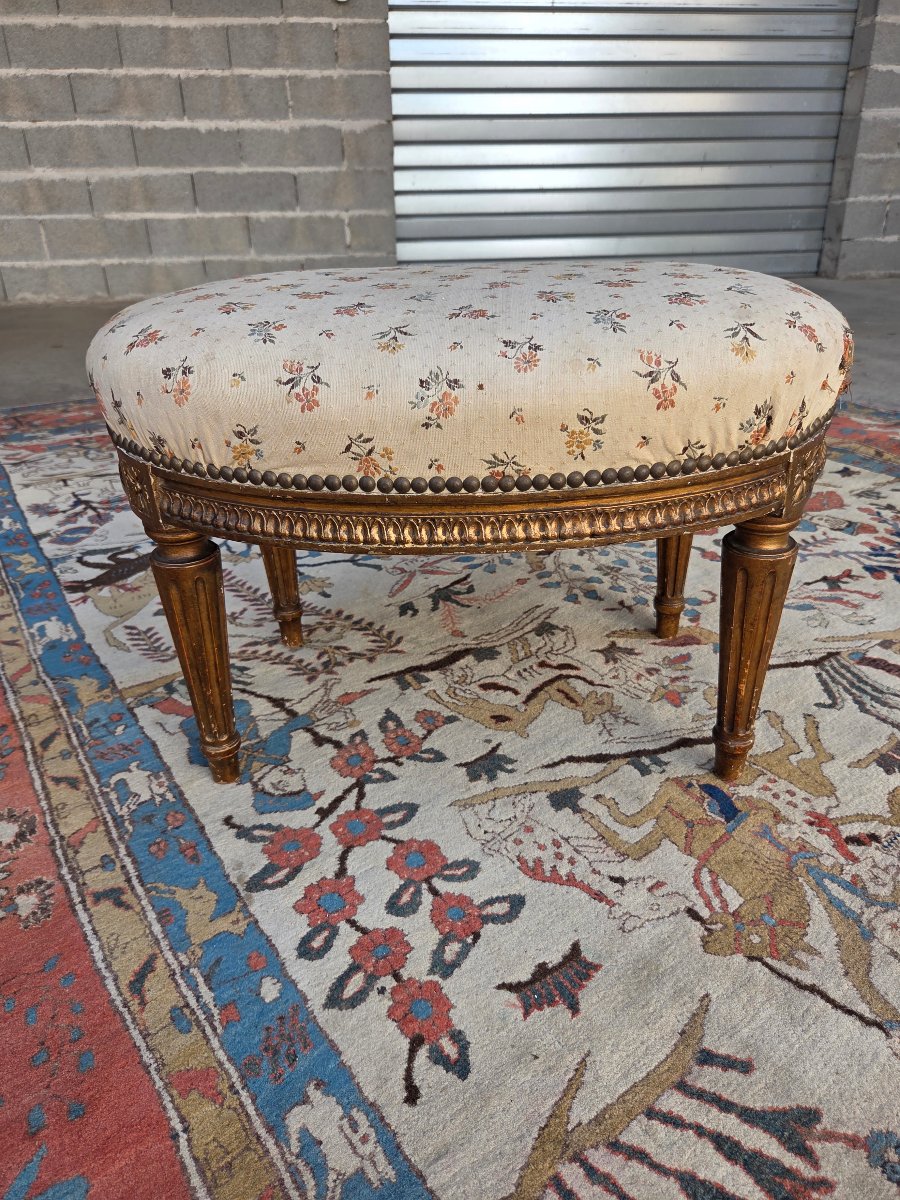 Molded Wooden Stool, Formerly Gilded, Louis XVI Style, 19th-century -photo-4