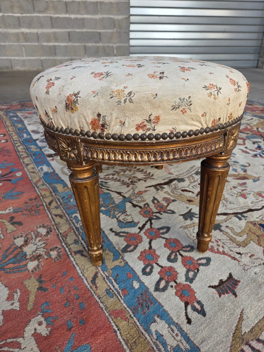 Molded Wooden Stool, Formerly Gilded, Louis XVI Style, 19th-century -photo-5
