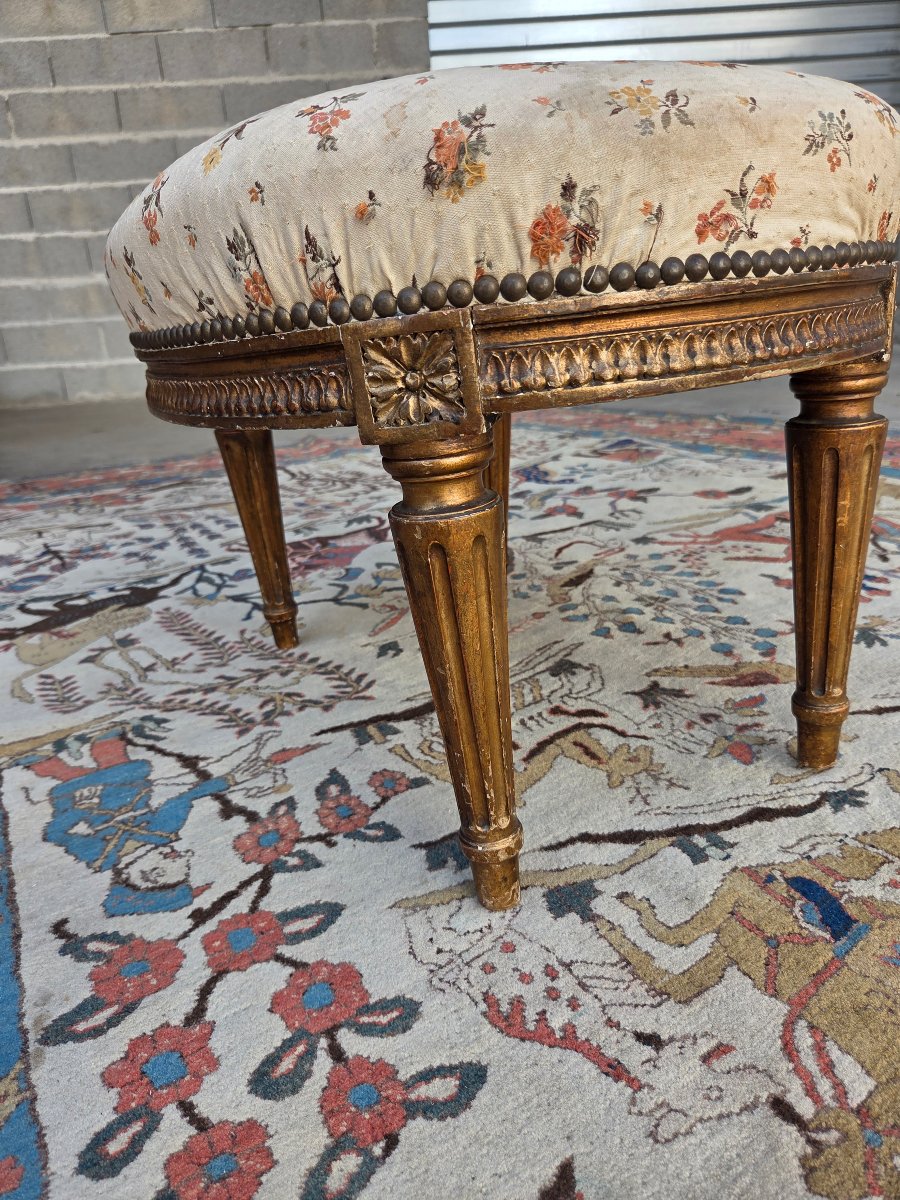 Molded Wooden Stool, Formerly Gilded, Louis XVI Style, 19th-century -photo-6