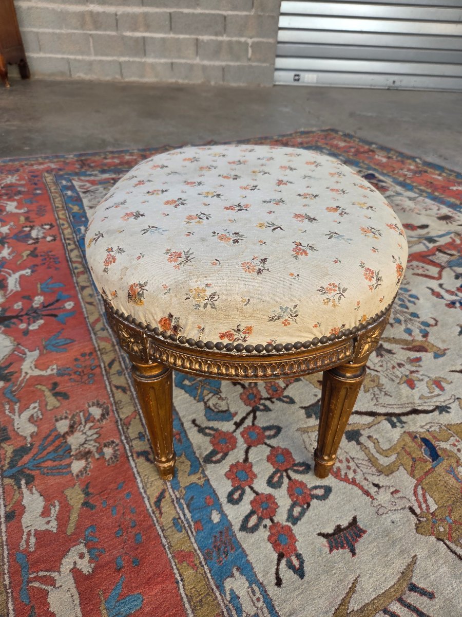 Molded Wooden Stool, Formerly Gilded, Louis XVI Style, 19th-century -photo-7
