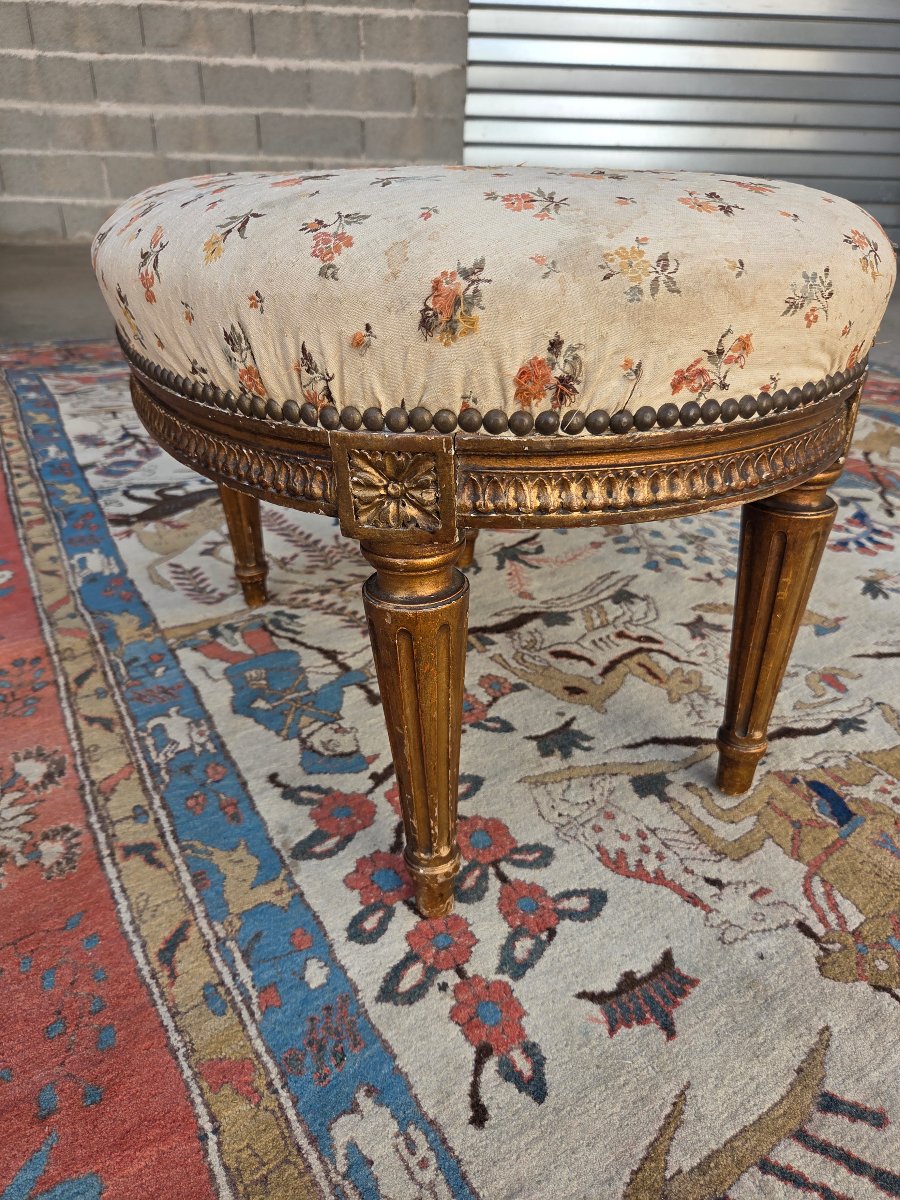 Molded Wooden Stool, Formerly Gilded, Louis XVI Style, 19th-century -photo-8