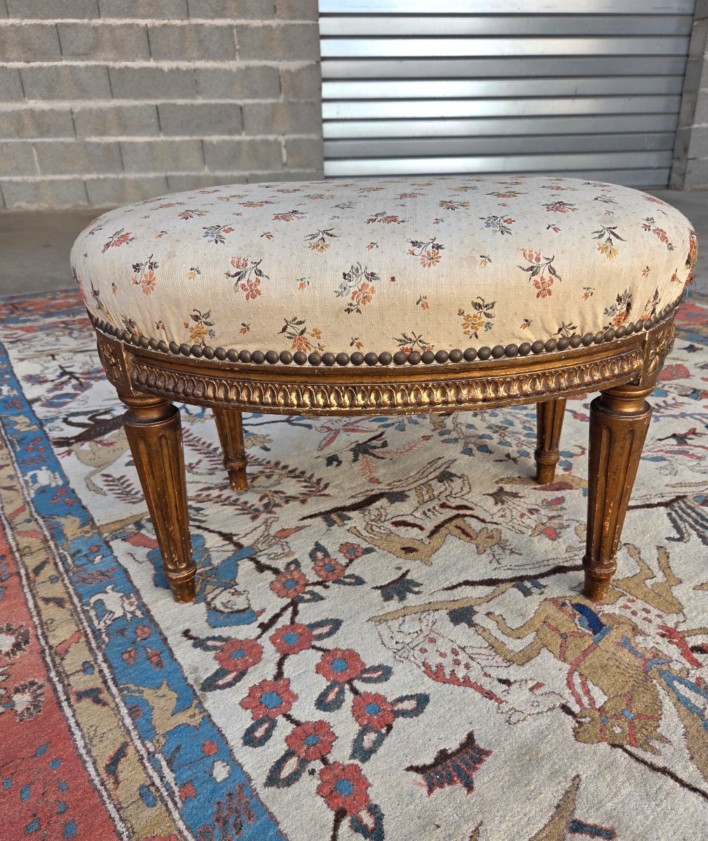 Molded Wooden Stool, Formerly Gilded, Louis XVI Style, 19th-century 