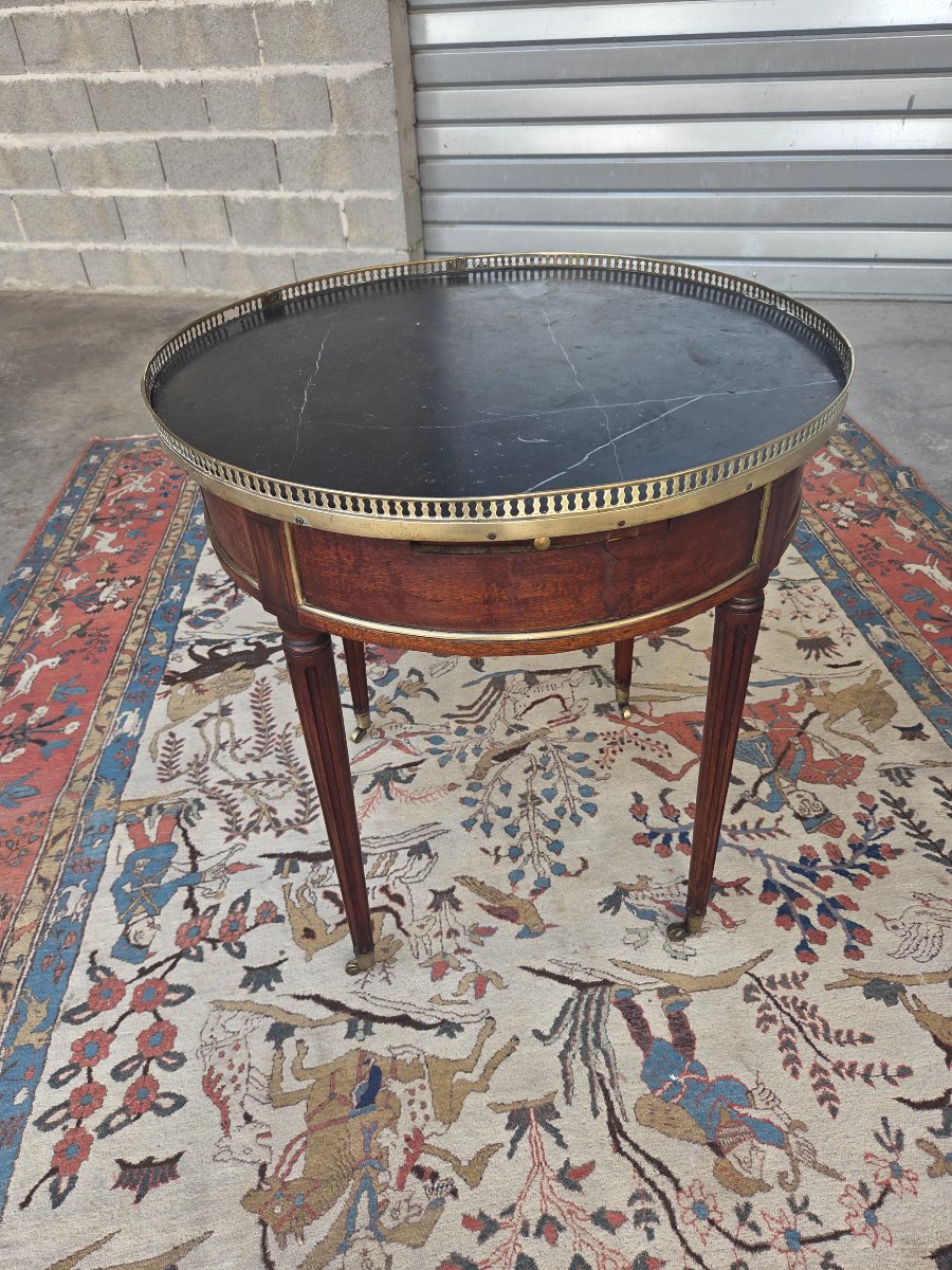 Table Bouillotte en Acajou, bronze et marbre noir, Louis XVI d'époque XVIIIe Siècle-photo-7
