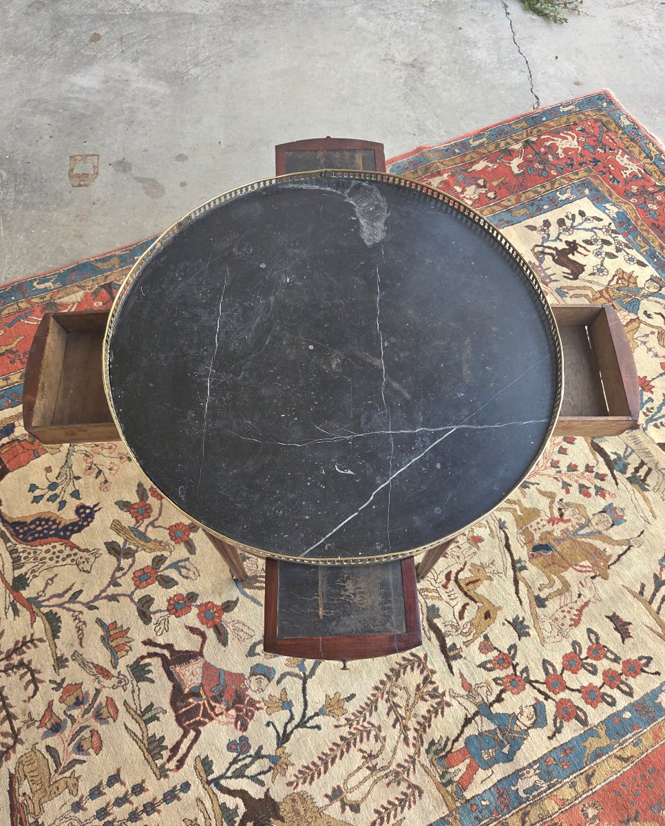 Table Bouillotte en Acajou, bronze et marbre noir, Louis XVI d'époque XVIIIe Siècle-photo-2