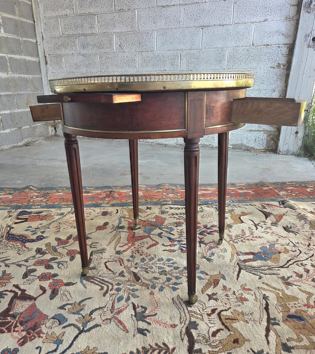 Table Bouillotte en Acajou, bronze et marbre noir, Louis XVI d'époque XVIIIe Siècle-photo-3