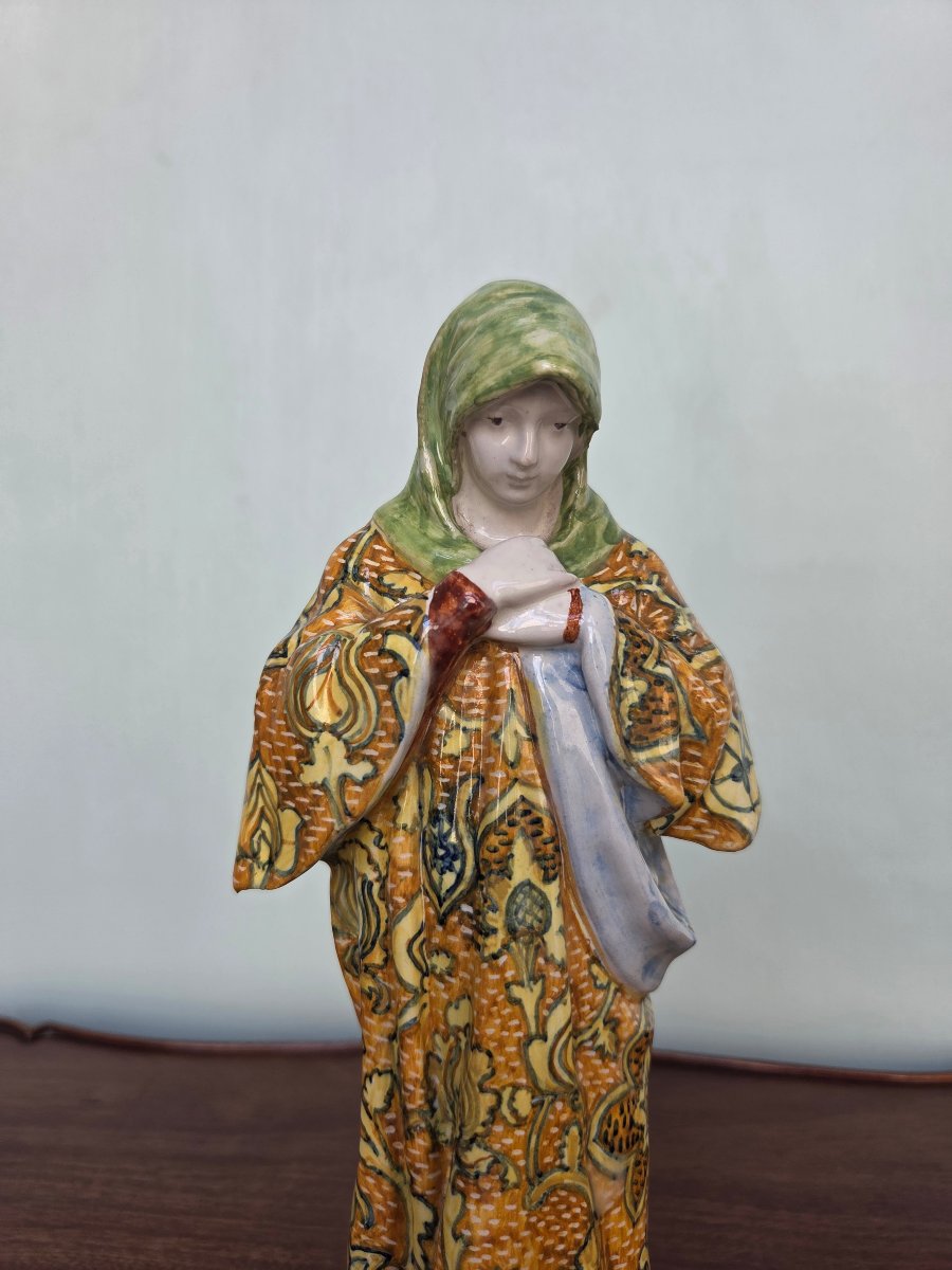 Mater Amabilis,  Vierge en faïence polychrome, d'époque XIXᵉ-photo-2