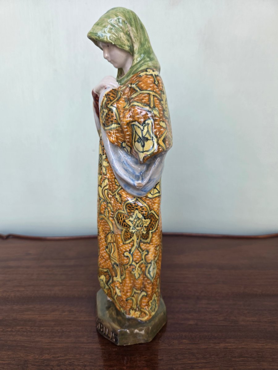 Mater Amabilis,  Vierge en faïence polychrome, d'époque XIXᵉ-photo-3