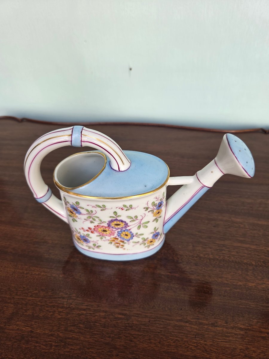 Saxon Porcelain Chimney Watering Can With Polychrome Floral Decoration, 19th Century-photo-2