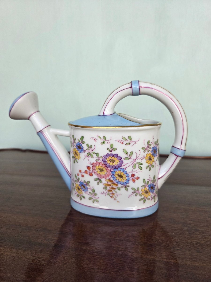 Saxon Porcelain Chimney Watering Can With Polychrome Floral Decoration, 19th Century-photo-4