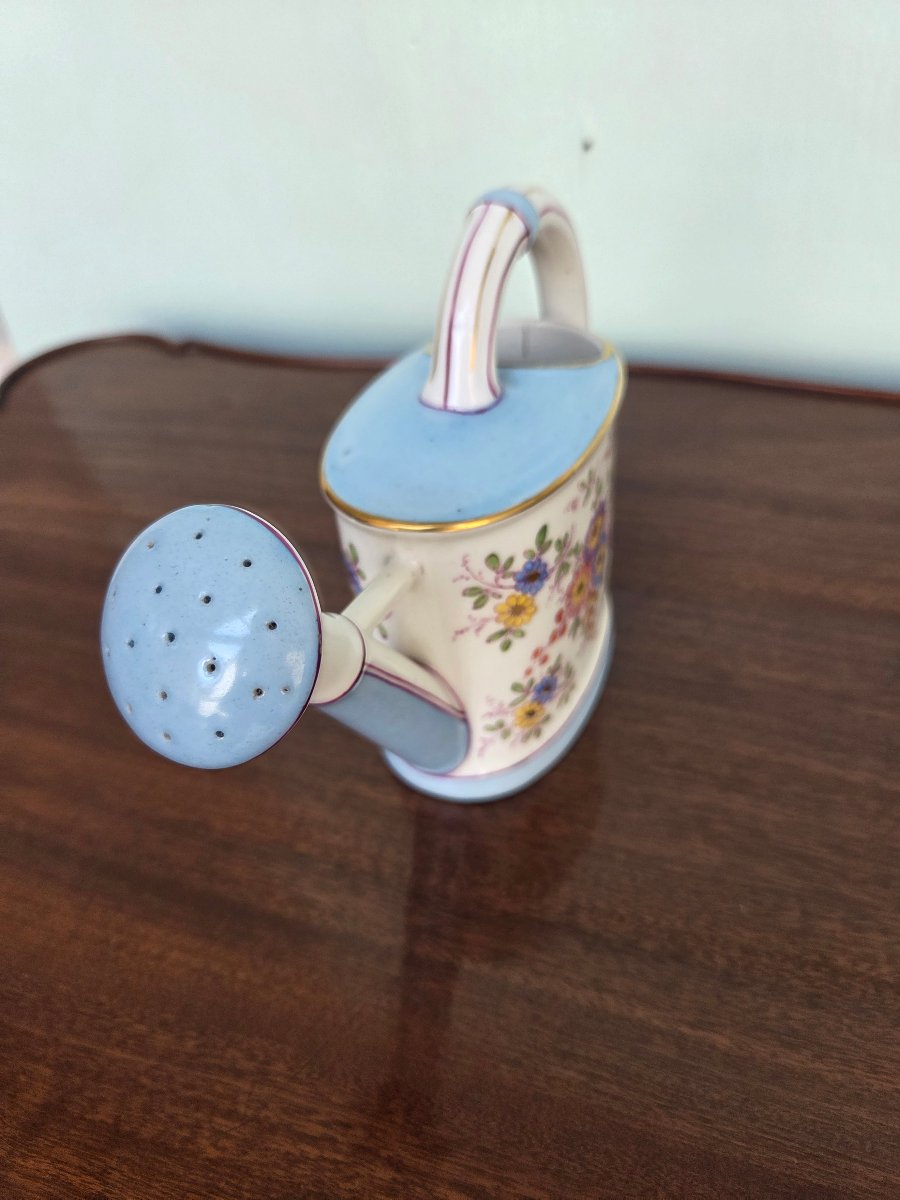 Saxon Porcelain Chimney Watering Can With Polychrome Floral Decoration, 19th Century-photo-1