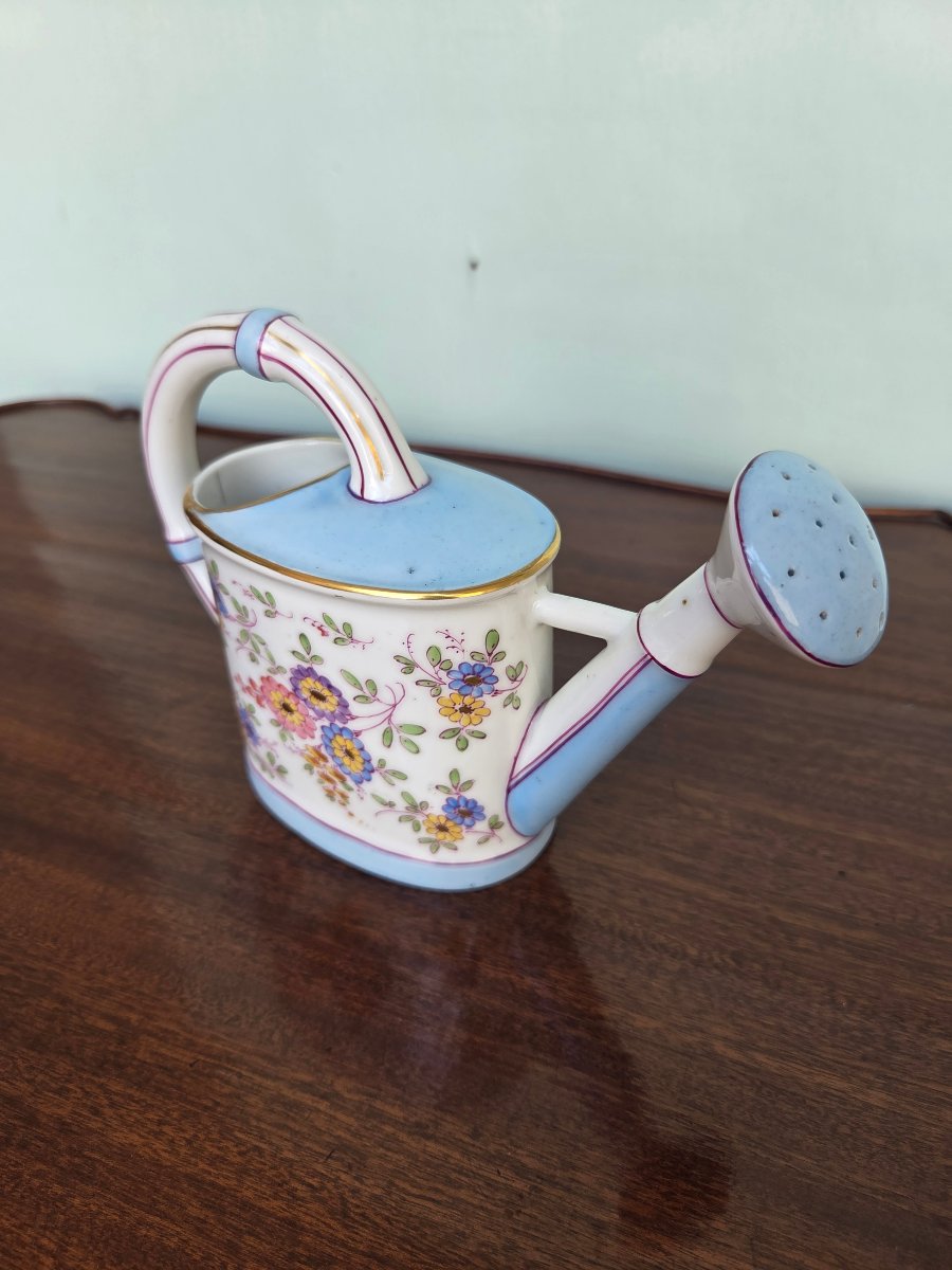 Saxon Porcelain Chimney Watering Can With Polychrome Floral Decoration, 19th Century-photo-4