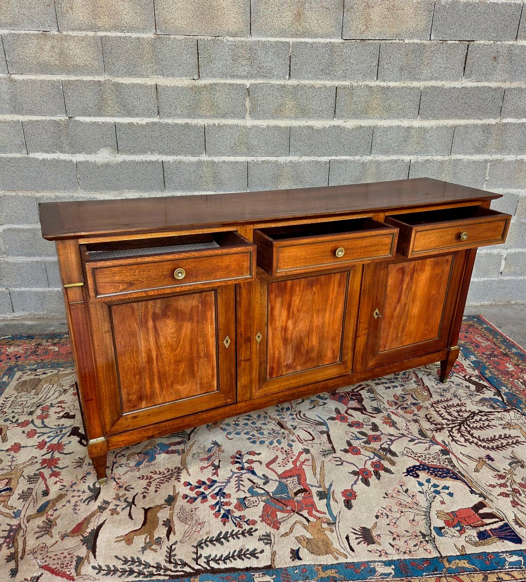 Enfilade en acajou blond, trois tiroirs, trois portes, Directoire, d'époque  XIXᵉ siècle-photo-4