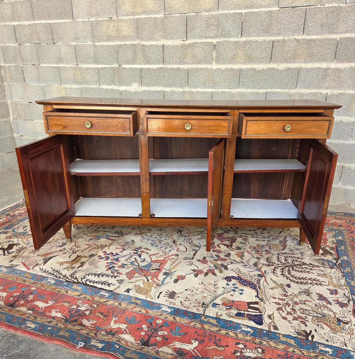 Enfilade en acajou blond, trois tiroirs, trois portes, Directoire, d'époque  XIXᵉ siècle-photo-4