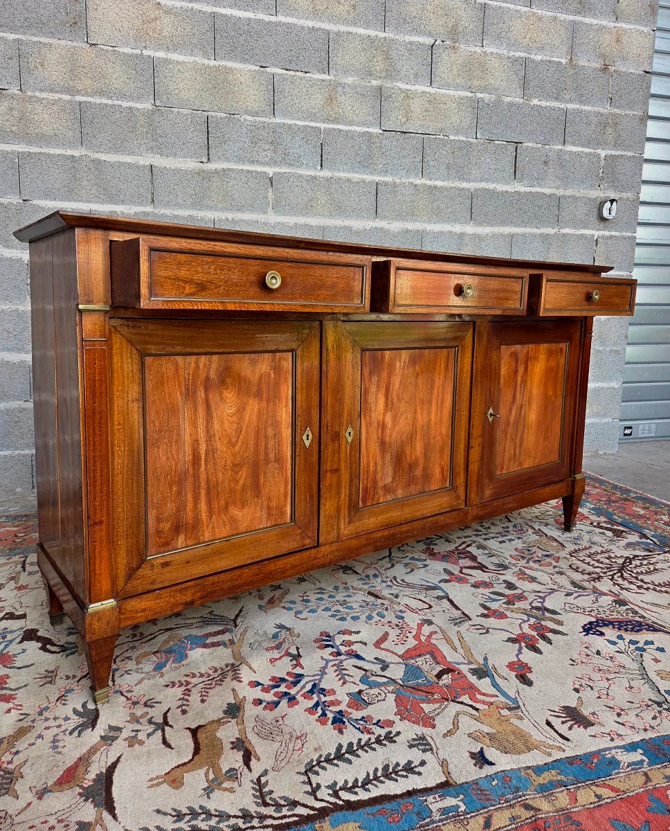Enfilade en acajou blond, trois tiroirs, trois portes, Directoire, d'époque  XIXᵉ siècle-photo-2