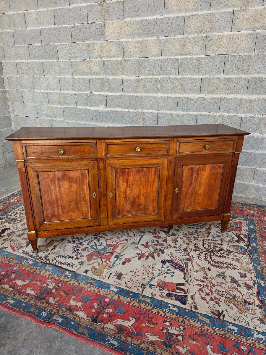 Enfilade en acajou blond, trois tiroirs, trois portes, Directoire, d'époque  XIXᵉ siècle-photo-7