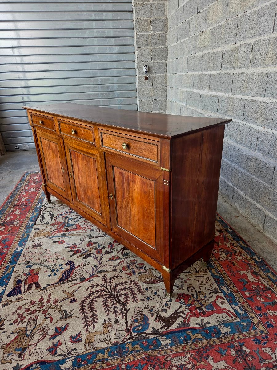 Enfilade en acajou blond, trois tiroirs, trois portes, Directoire, d'époque  XIXᵉ siècle-photo-8