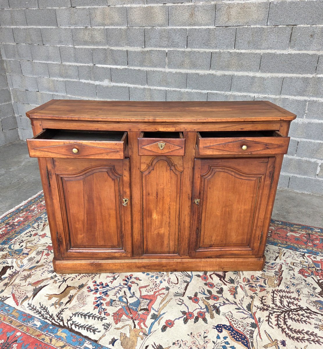 Louis XV-style Low Sideboard In Solid Cherry Wood, Period Piece -photo-2