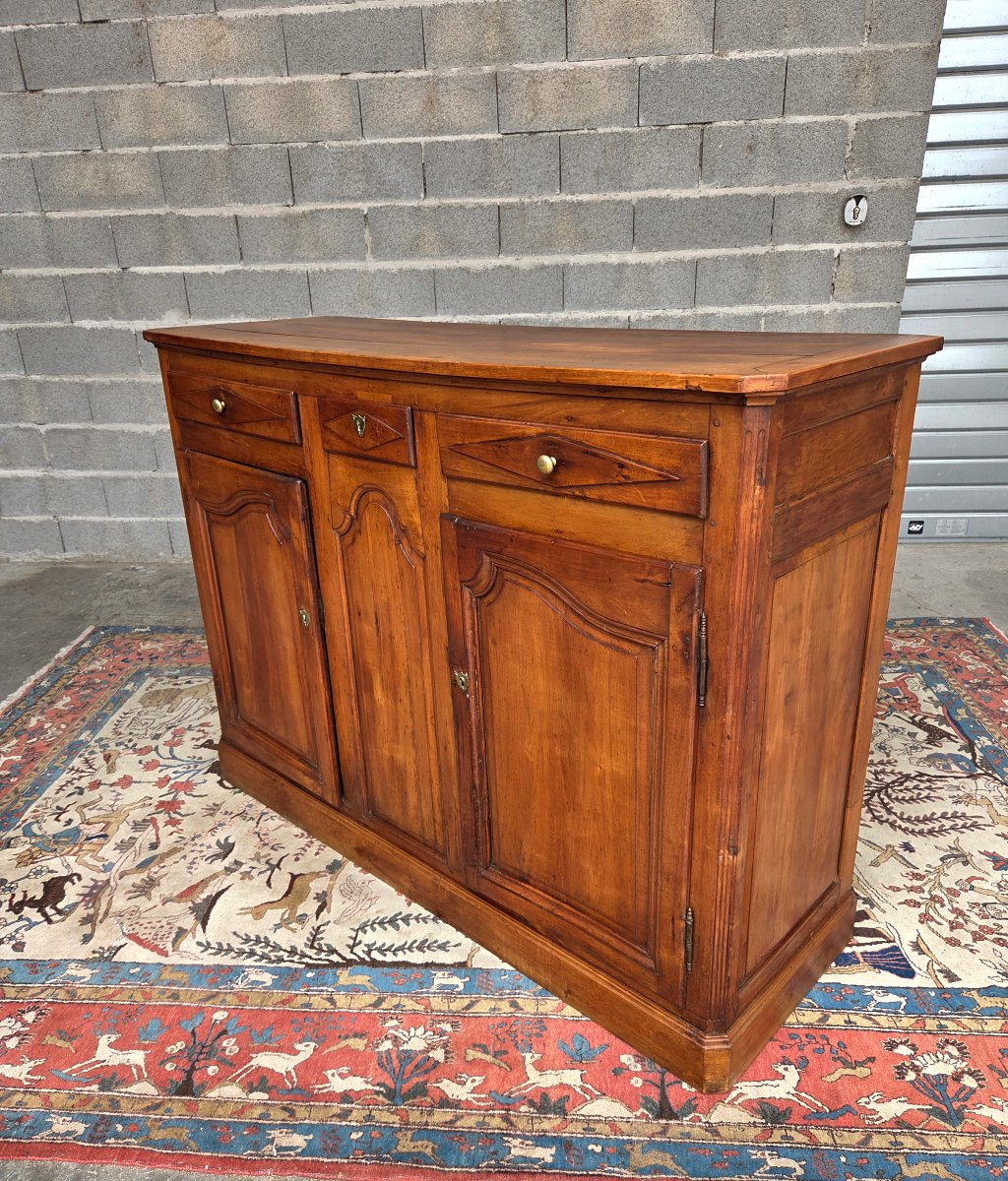 Louis XV-style Low Sideboard In Solid Cherry Wood, Period Piece -photo-3