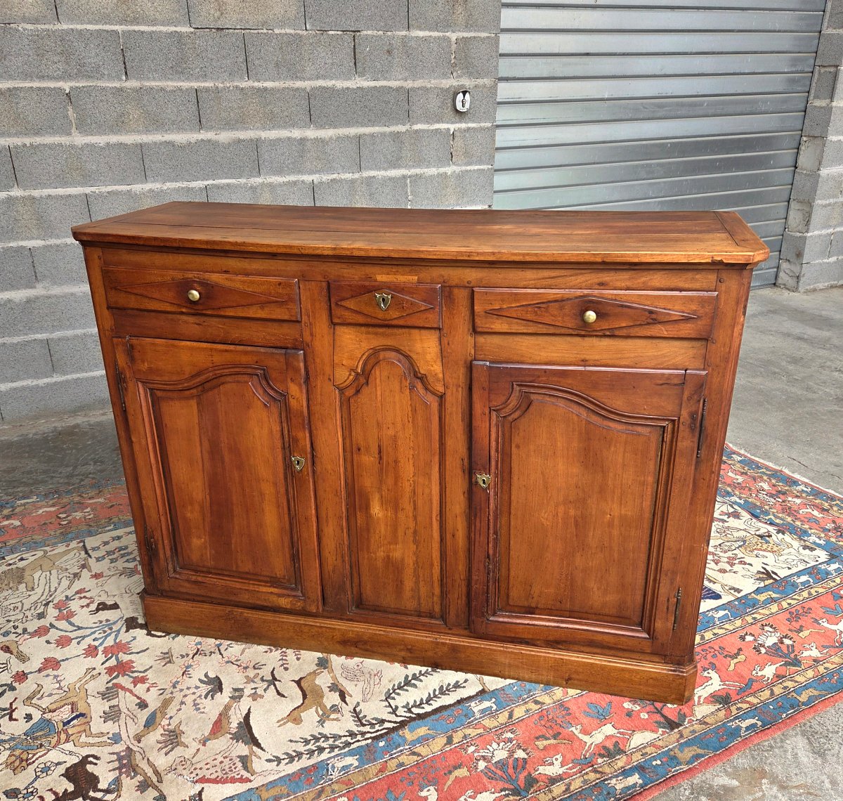 Louis XV-style Low Sideboard In Solid Cherry Wood, Period Piece -photo-6