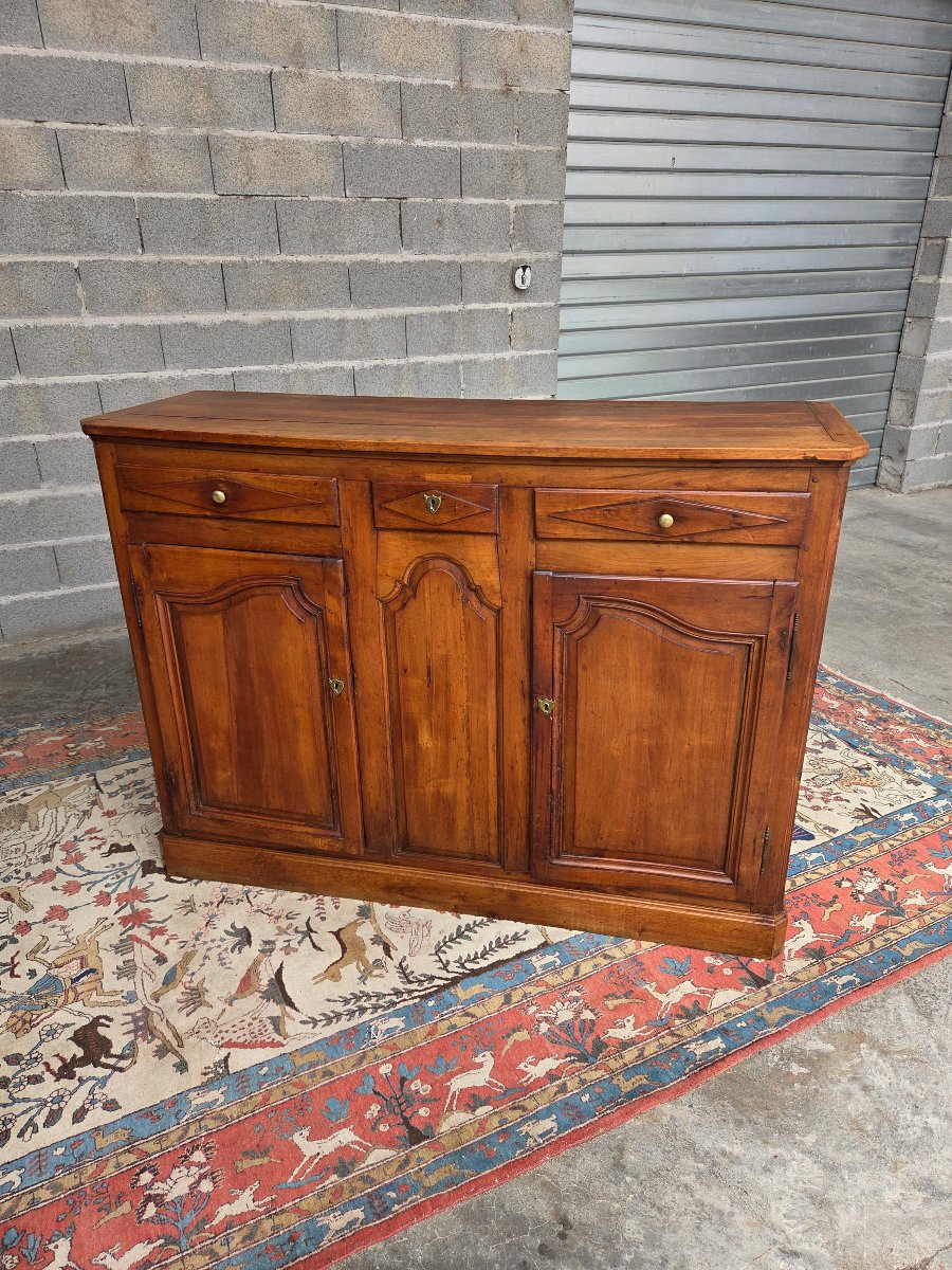 Louis XV-style Low Sideboard In Solid Cherry Wood, Period Piece 
