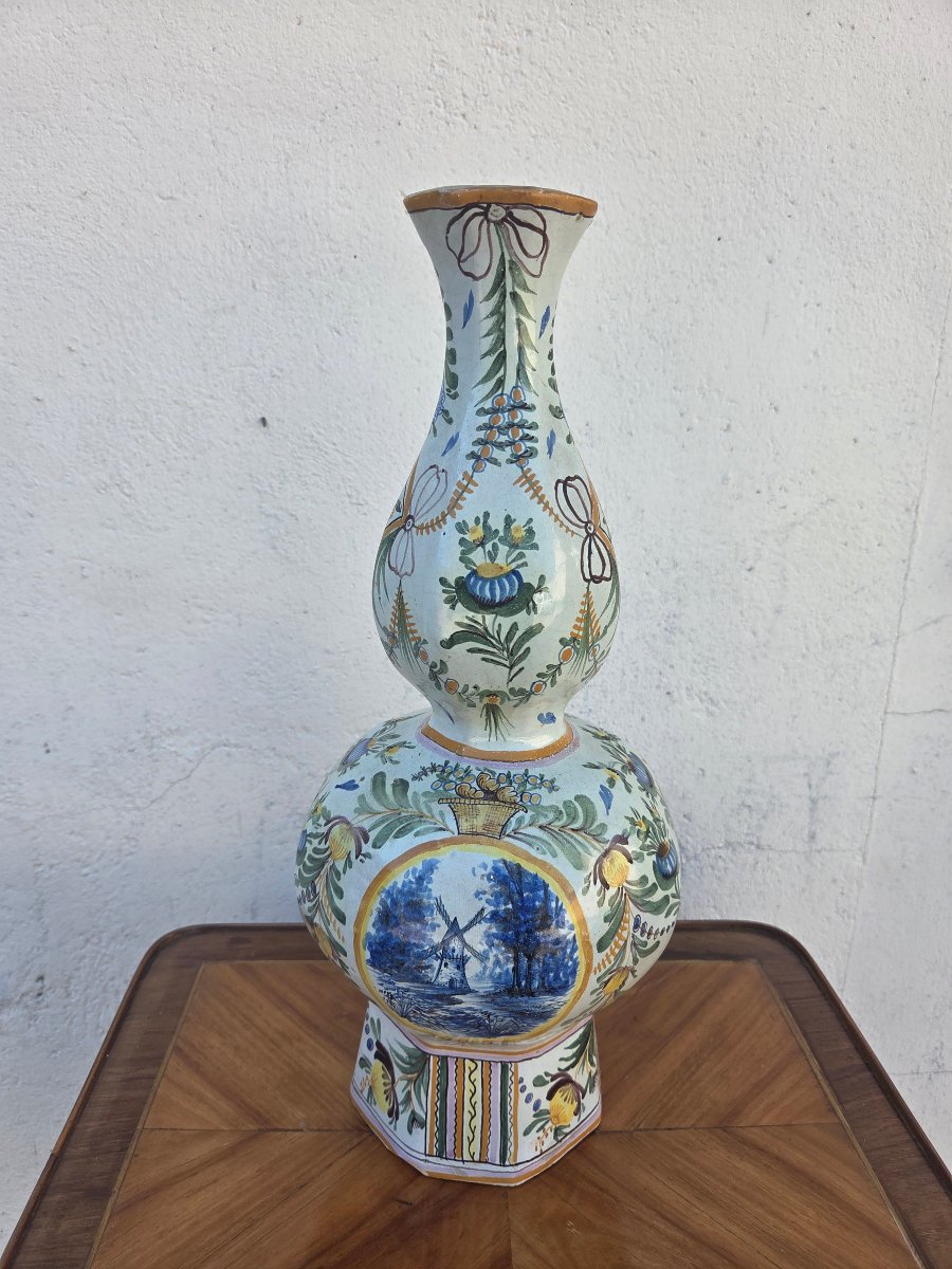  Earthenware Vase With Polychrome Floral Decoration, French, Early 20th Century-photo-1