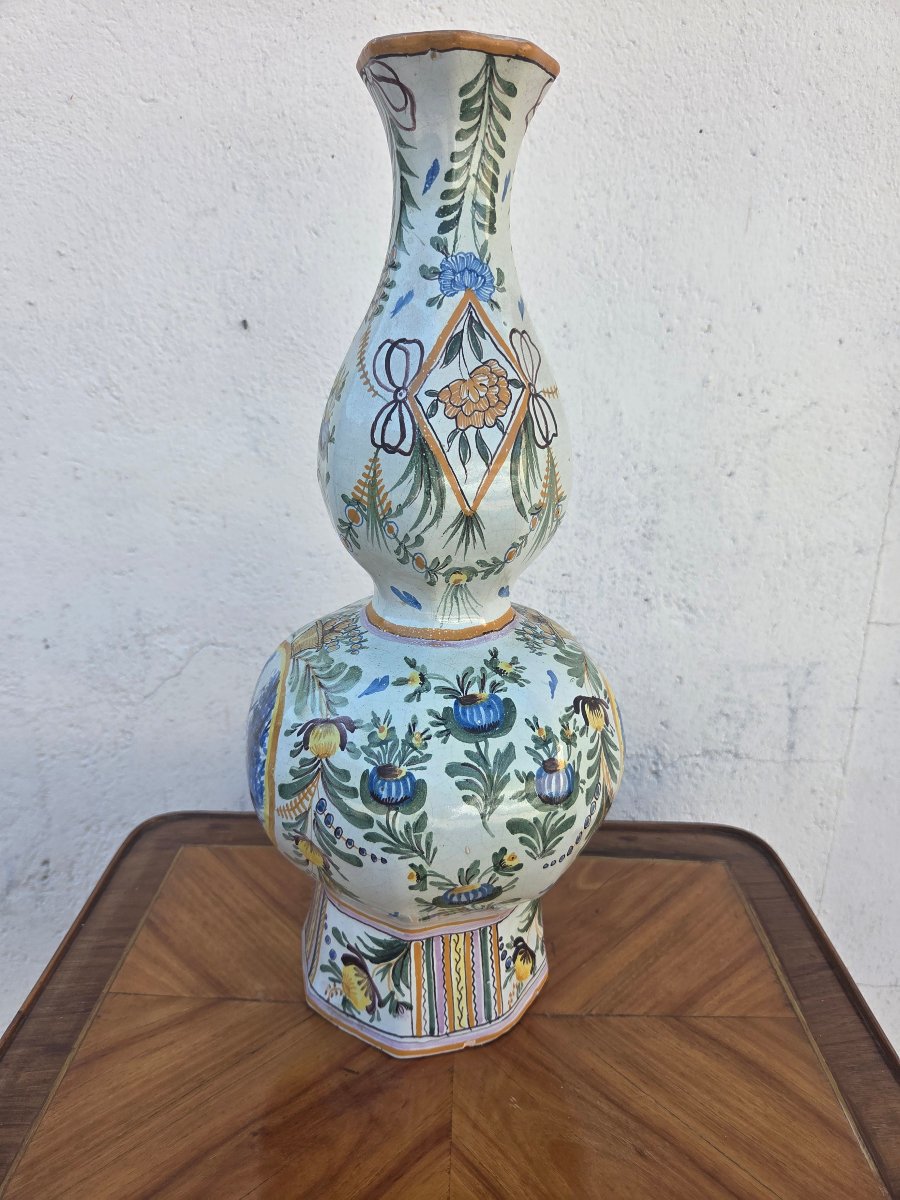  Earthenware Vase With Polychrome Floral Decoration, French, Early 20th Century-photo-2