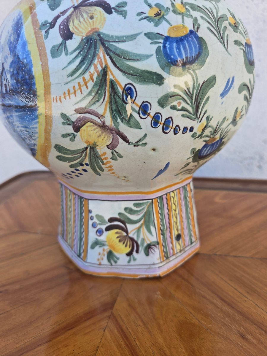  Earthenware Vase With Polychrome Floral Decoration, French, Early 20th Century-photo-3