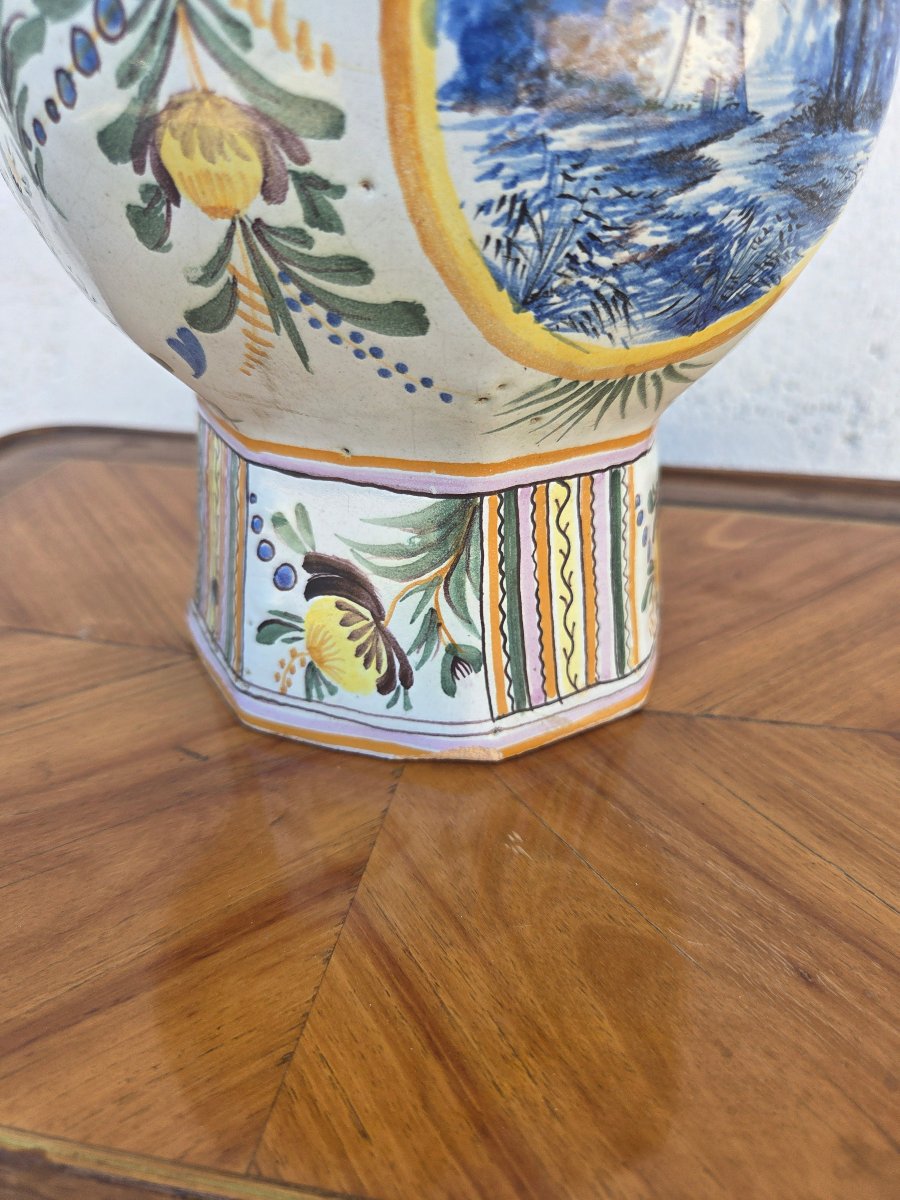 Earthenware Vase With Polychrome Floral Decoration, French, Early 20th Century-photo-5