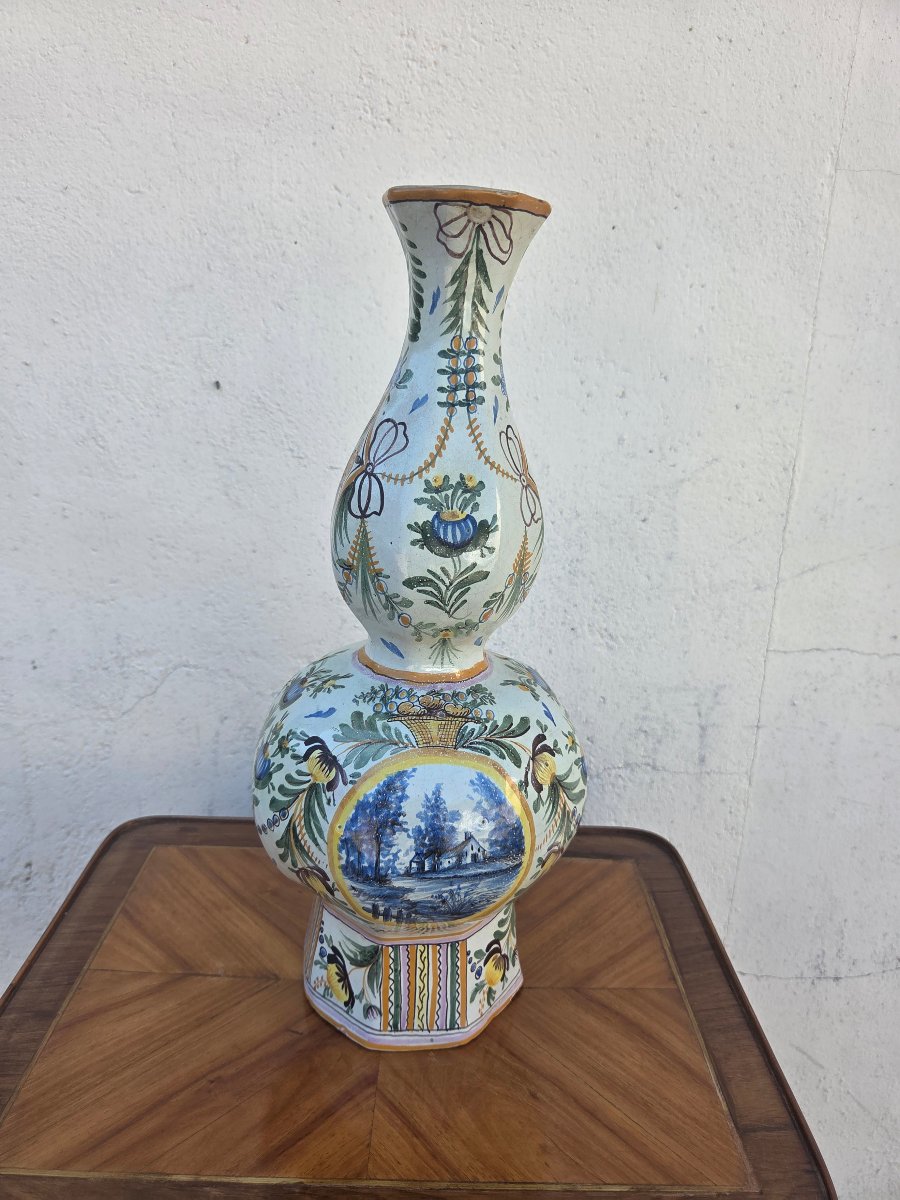  Earthenware Vase With Polychrome Floral Decoration, French, Early 20th Century