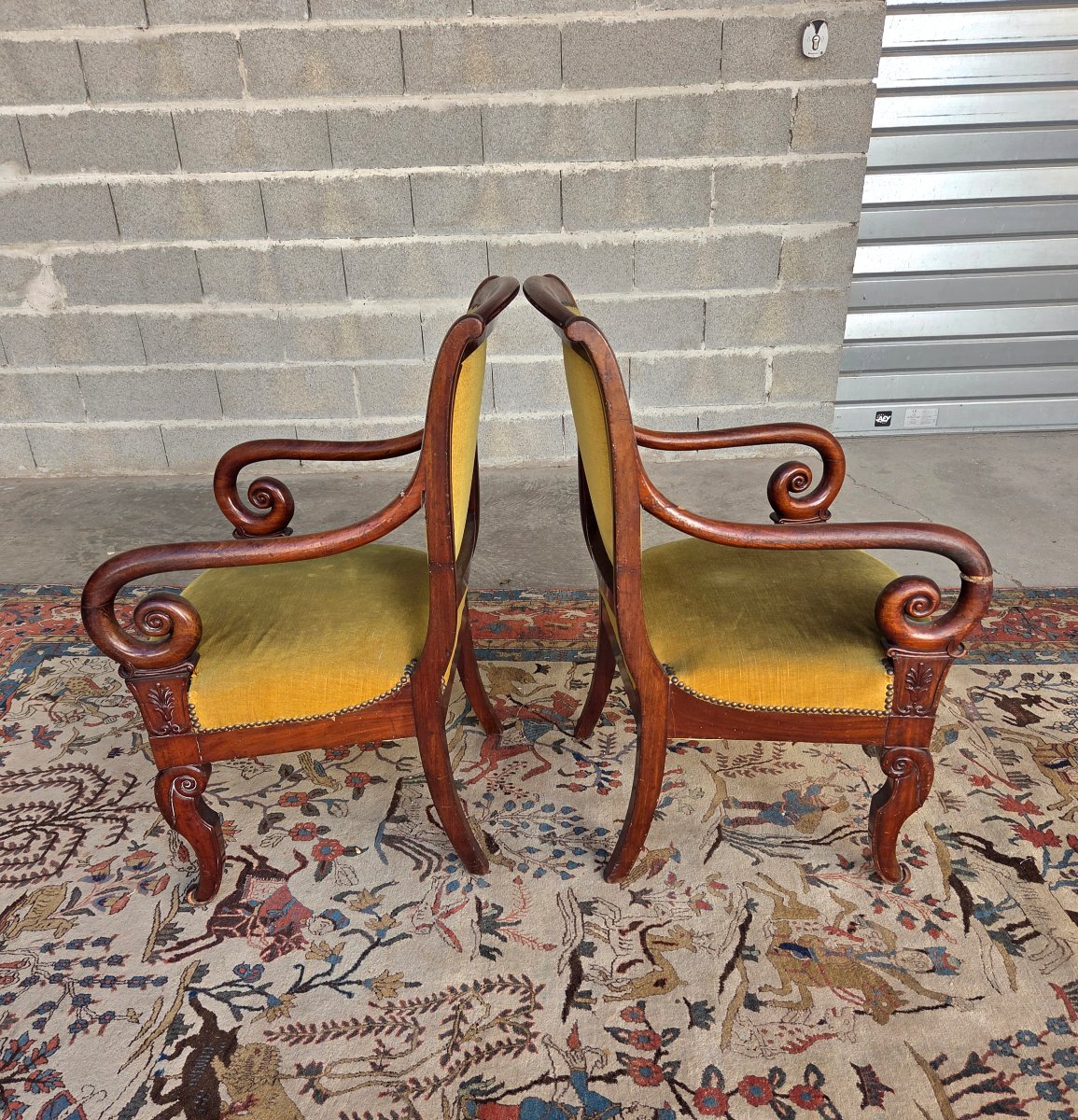 Pair Of Mahogany Armchairs, Empire Style, 19th-century -photo-3