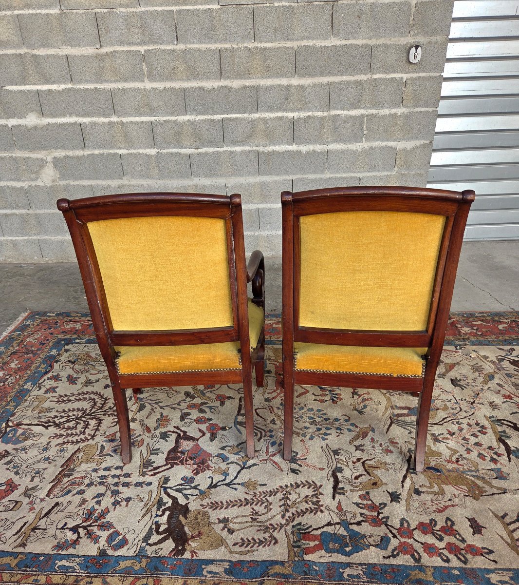 Pair Of Mahogany Armchairs, Empire Style, 19th-century -photo-4