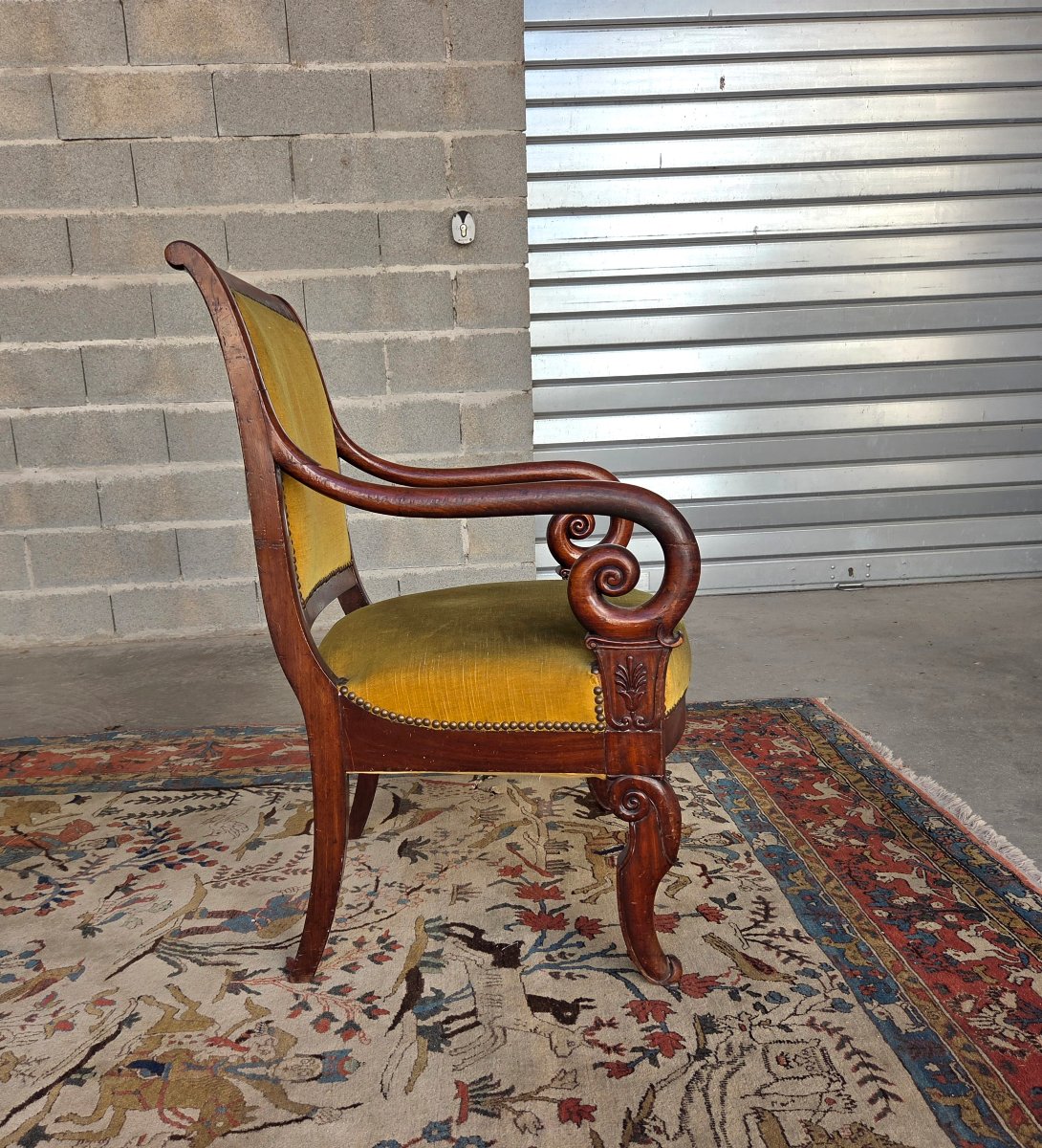 Pair Of Mahogany Armchairs, Empire Style, 19th-century -photo-1