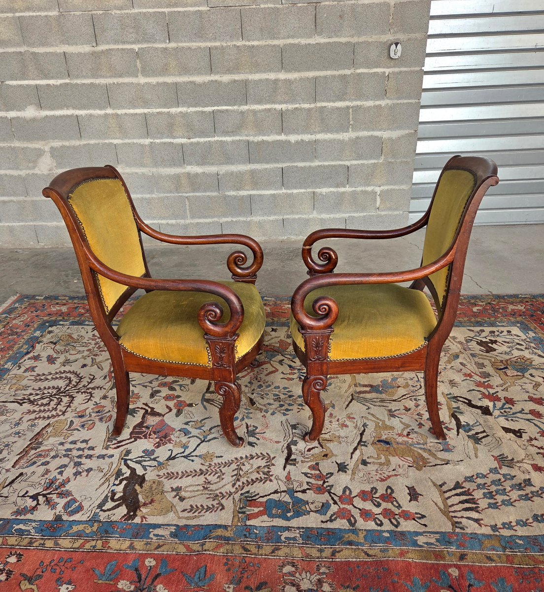 Pair Of Mahogany Armchairs, Empire Style, 19th-century -photo-2