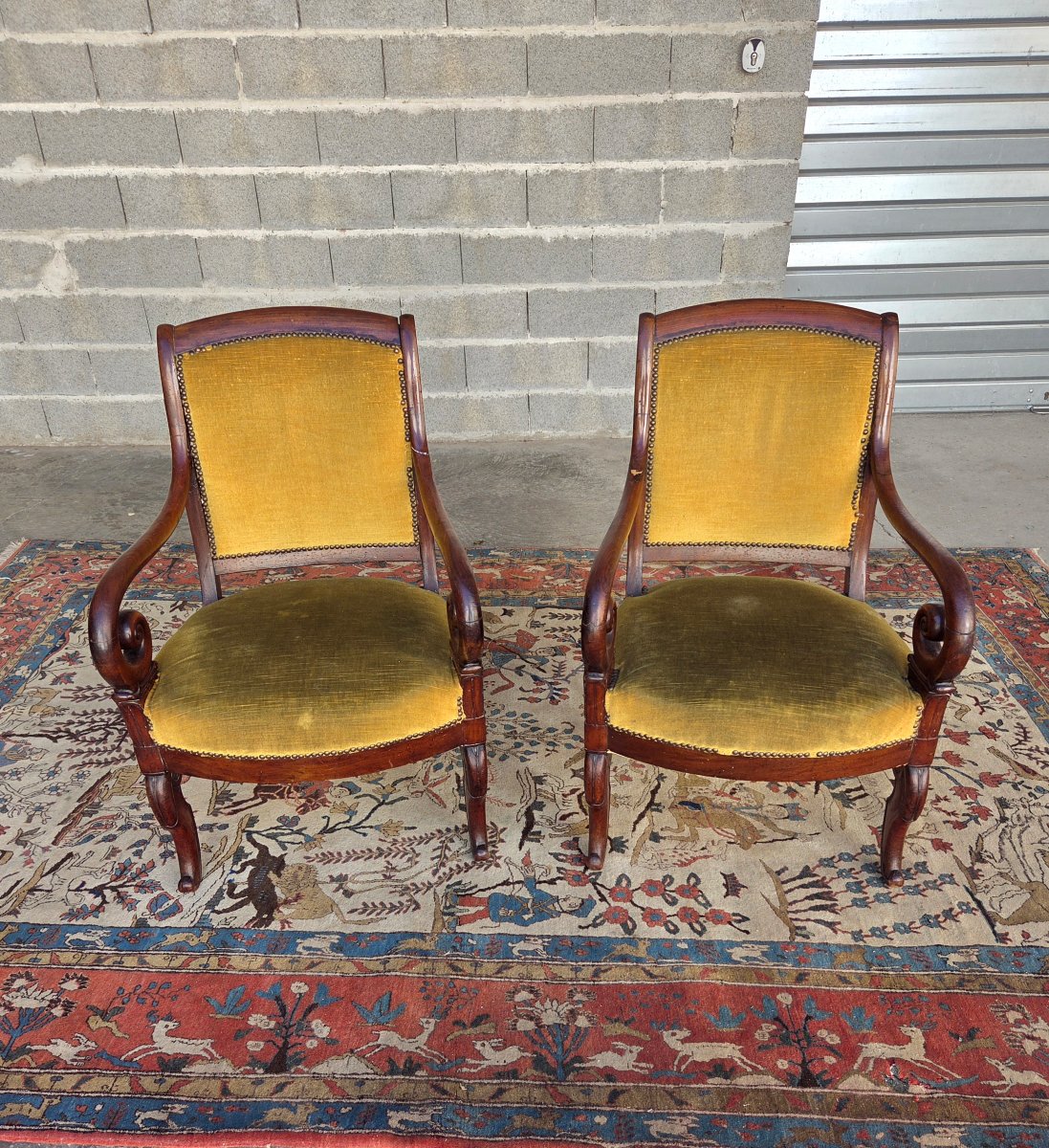 Pair Of Mahogany Armchairs, Empire Style, 19th-century -photo-4