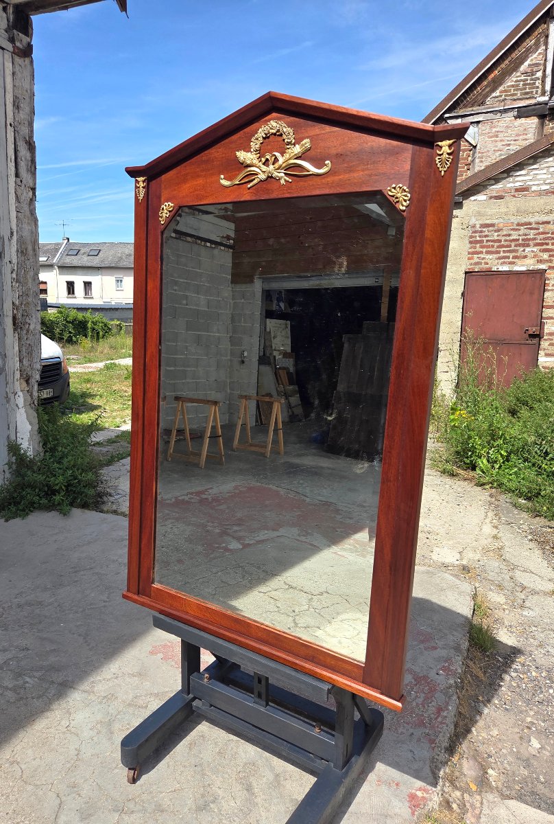 Empire-style Mirror In Mahogany And Gilded Bronze, With A Beveled Mercury-glass Panel, 19th-century-photo-4