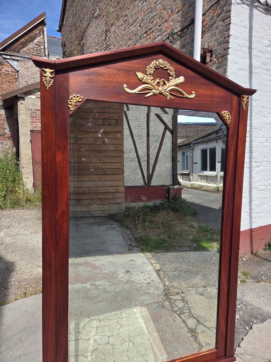 Empire-style Mirror In Mahogany And Gilded Bronze, With A Beveled Mercury-glass Panel, 19th-century-photo-1