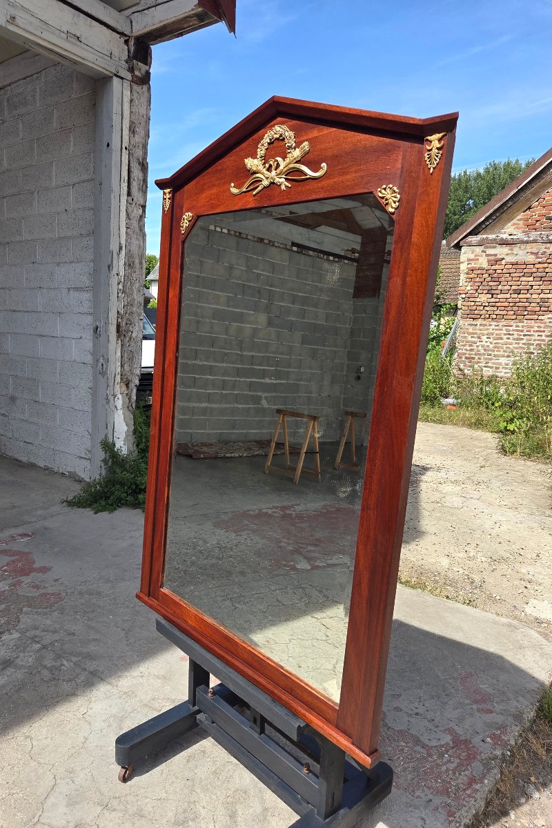 Empire-style Mirror In Mahogany And Gilded Bronze, With A Beveled Mercury-glass Panel, 19th-century-photo-2