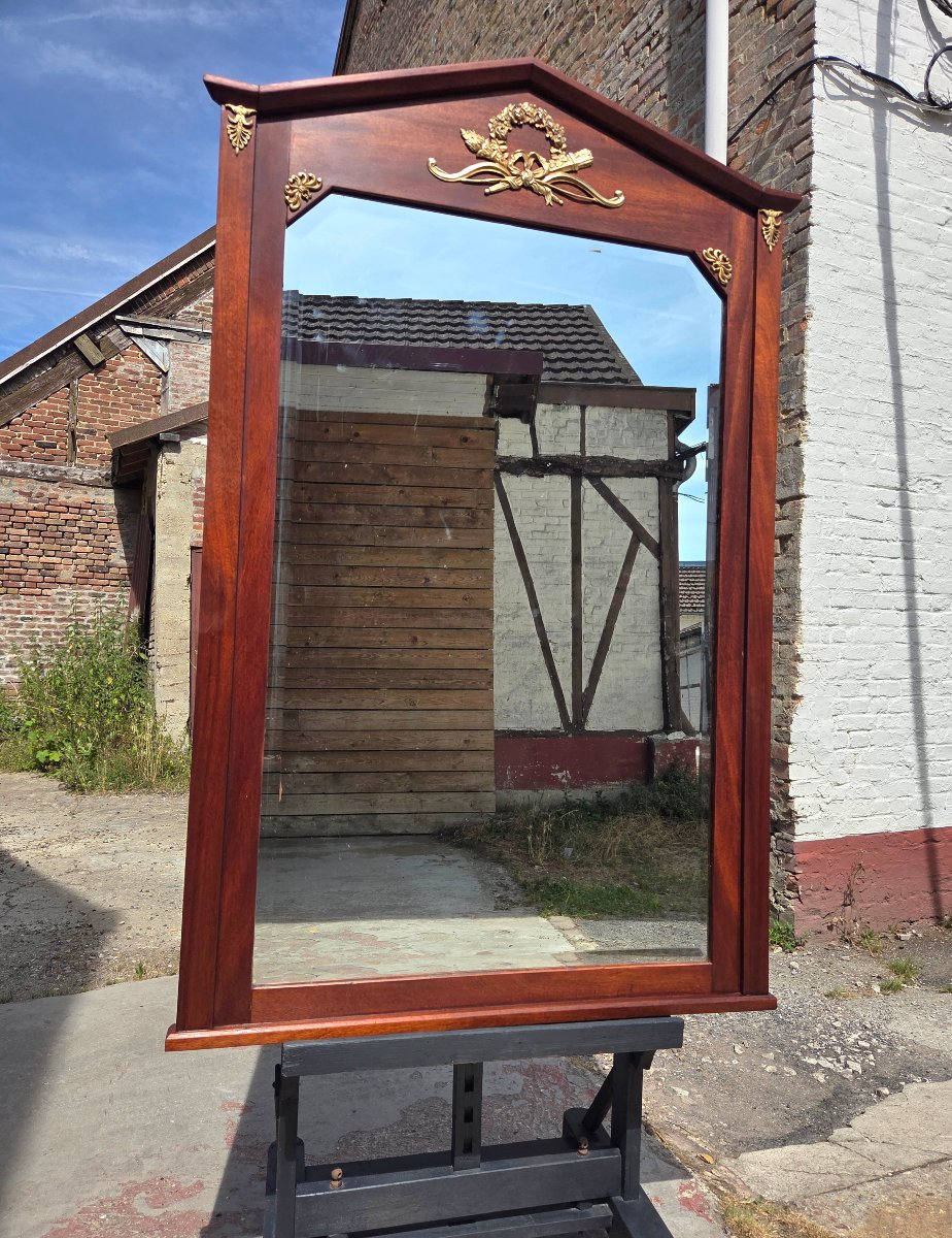 Empire-style Mirror In Mahogany And Gilded Bronze, With A Beveled Mercury-glass Panel, 19th-century-photo-3