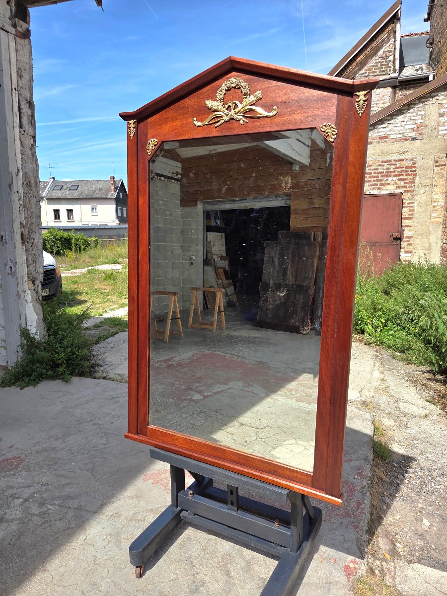 Empire-style Mirror In Mahogany And Gilded Bronze, With A Beveled Mercury-glass Panel, 19th-century-photo-5